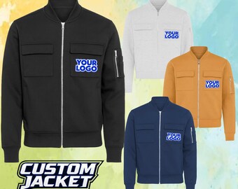 Custom Windbreaker Zip Up Cotton Bomber Jacket - Company School Team Jackets Any Text Any Font Any Logo