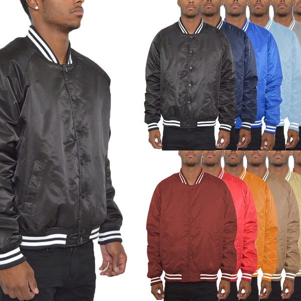 Unisex Mens Womens Solid Plain Varsity Windbreaker Jacket