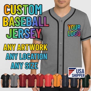 Mens Baseball JERSEY Polyester Plain T Shirt Team Sport Button Fashion Tee Casual Sports Top