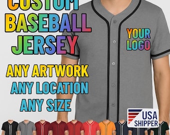 Mens Baseball JERSEY Polyester Plain T Shirt Team Sport Button Fashion Tee Casual Sports Top