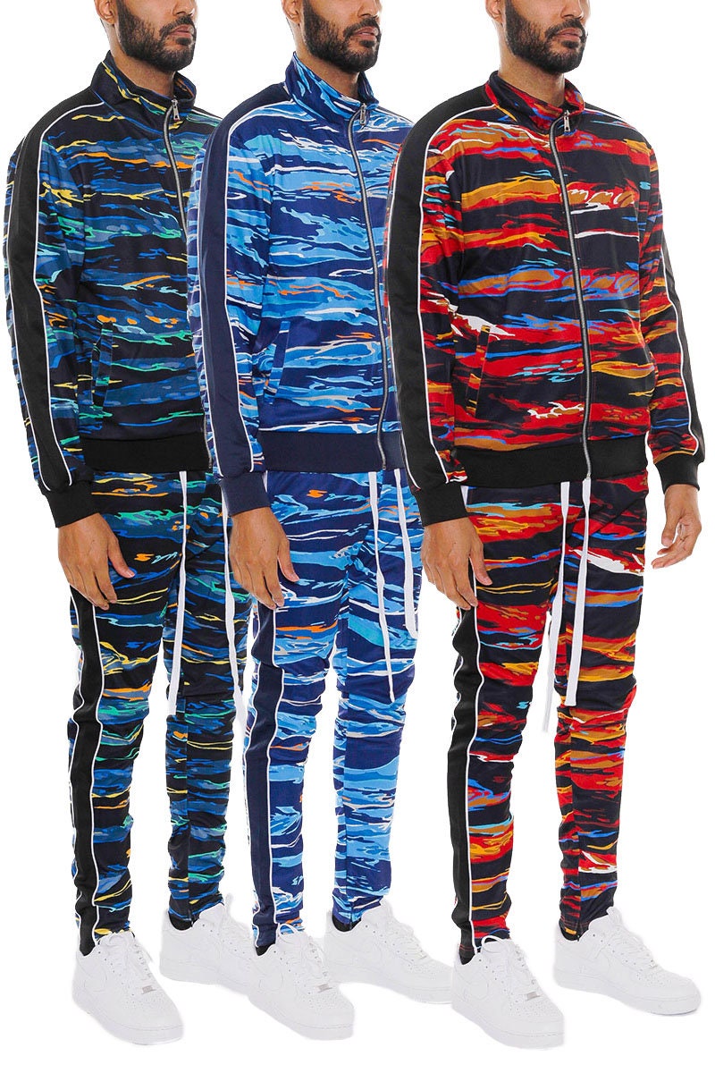 Mens Print Street Wear Zip up Fashion Track Suit Set - Etsy