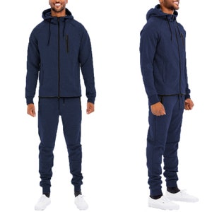 Unisex Navy Blue Charcoal Dynamic Tech Track Suit Zip Up Jacket and Jogger