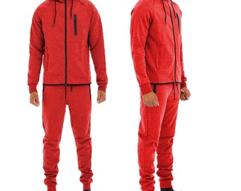 Unisex Red Dynamic Tech Track Suit Zip Up Jacket and Jogger