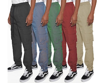 Mens Iridescent Cargo Joggers Streetwear Fashion Pants