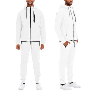 Unisex White Dynamic Tech Track Suit Zip Up Jacket and Jogger