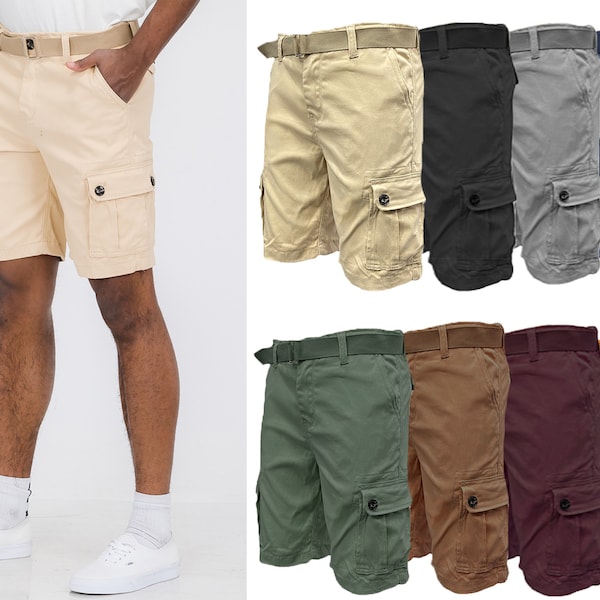 Mens Cotton Blend Cargo Short with Pockets and Belt