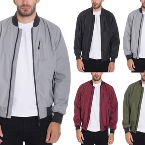 Mens Solid Vinyl Dimpled Zip Up Windbreaker Bomber Jacket