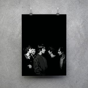 Oasis Poster – Dark Monochrome Vector Art Print – A1 Britpop Band Wall Art – Foamex or Acrylic – Frame Not Included