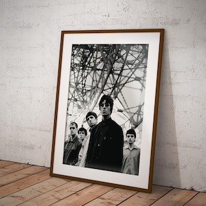 Oasis Poster – Iconic Band Under Ironwork – A1 Black & White Vector Art Print – Foamex or Acrylic – Frame Not Included