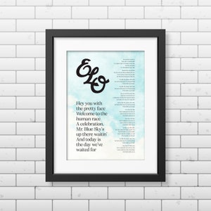ELO Mr Blue Sky Song Lyrics Printable Download - Song Lyrics Digital file to Print at home, Wedding Gift, Birthday Gift, Christmas Gift