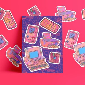 テクノロジーをテーマにしたステッカーシート。楽しくてガーリーなピンクの電子機器がステッカー形式で登場!