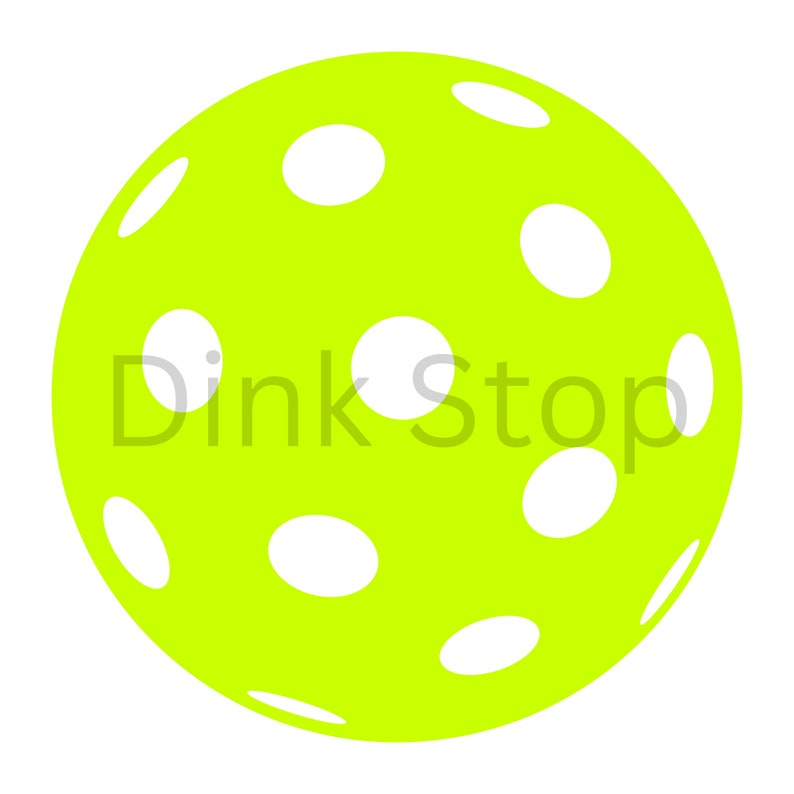 May include: A bright yellow pickleball with white holes. The ball is a common item used in the sport of pickleball.