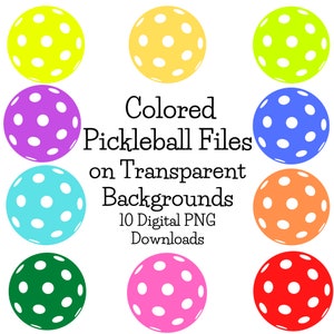 Pickleball Clip Art Images on Transparent Background Download | Pickleball Clipart Digital Downloads | Multiple Pickleball Color Options