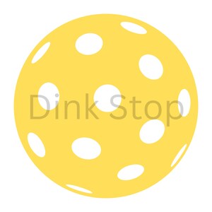 May include: A yellow pickleball with white holes.
