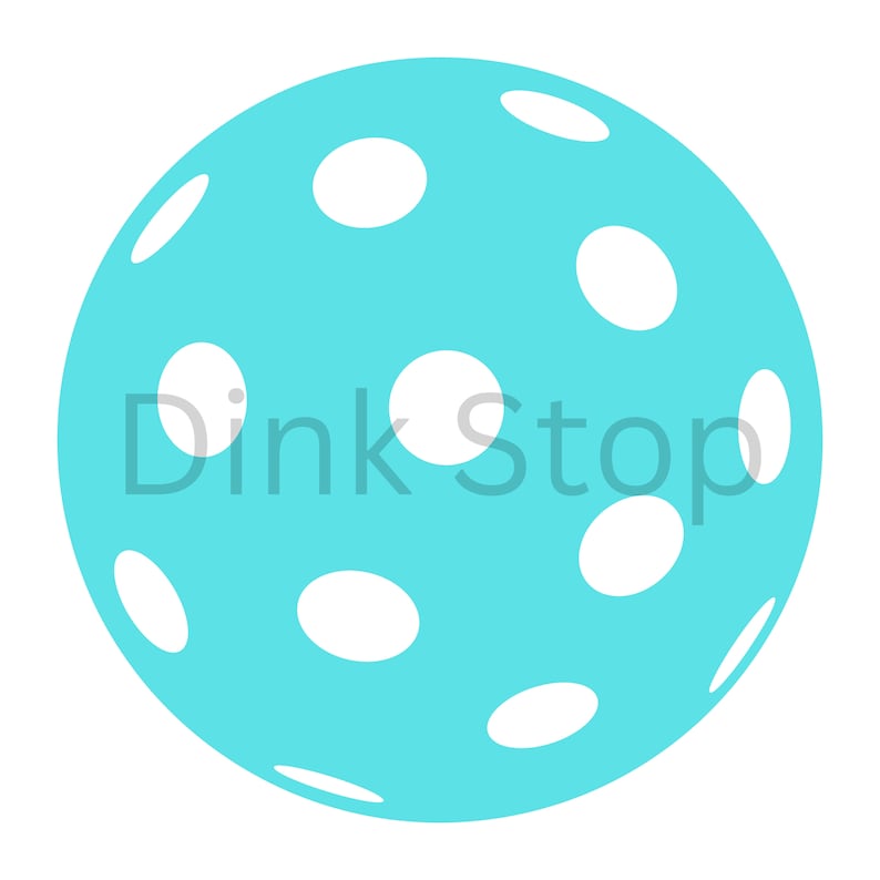 May include: A turquoise blue plastic ball with white circles. The ball is a wacker ball, used for playing a game similar to lacrosse.