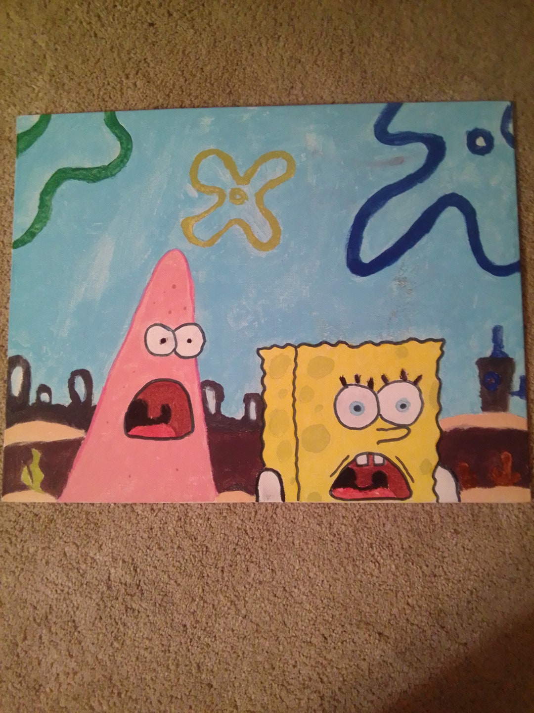 Shock Spongebob and Patrick Acrylic Painting - Etsy