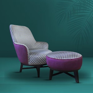 Vito Oliv Sessel und Hocker, gepolstert, Unikat