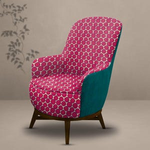 Colorful Designer Armchair Vito Rosa – Patterned Velvet Lounge Chair, Retro Accent Seating, Handmade Upholstery, Unique Gift for Home