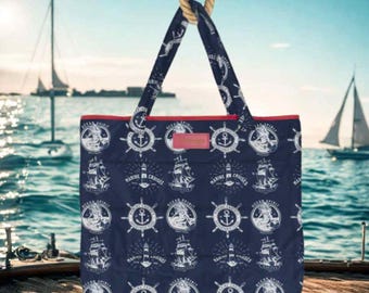 Torba plażowa XXL Sailing – wodoodporna, pojemna i wygodna. Idealna na plażę i do miasta. Ręcznie szyta, wzór żeglarski, dla żeglarza
