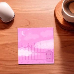 Friedhof Sticky Note Pad, Pinkes ästhetisches Briefpapier, Pastell Goth Planer Zubehör, Süßer Notizblock, Einzigartige Schreibtisch Dekoration