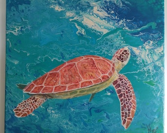 Peinture de tortue de mer avec de la peinture fluide