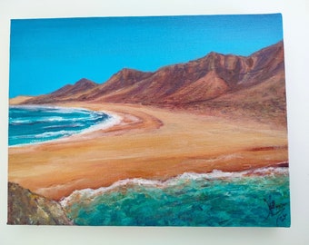 Mini-Acrylgemälde Strand von Cofete, Fuerteventura