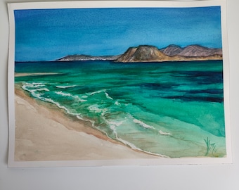 Original watercolor Great Beaches Corralejo, Fuerteventura