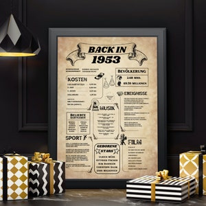 Presente de aniversário de 72 anos | 1953. Cartão de aniversário | Presente de última hora para aniversário, data comemorativa | Download instantâneo de arquivo PDF para impressão