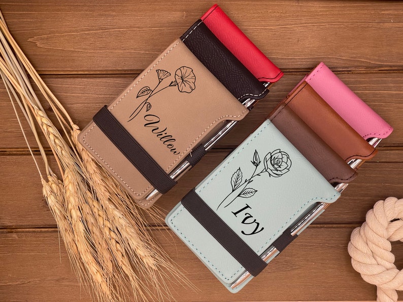 Personalized engraved Mini Notepad, Custom Engraved Mini Notepad, leather notepad, custom leather mini notepad,Pocket Notepad With Small Pen image 1