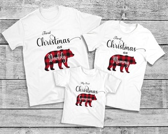 Personalized Plaid Christmas Bear Shirt, Matching Plaid Christmas Bear Shirt, Buffalo Plaid Christmas Bear Shirt, Family Christmas Shirts