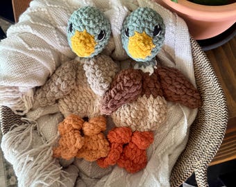 Crochet Mallard Duck Lovey, Plush Blanket Yarn Snuggler
