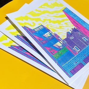 Architectural 3 Color Screenprint Wall Art Poster on 11x17" 100lb White Cardstock | "Somewhere Near Logan Square"