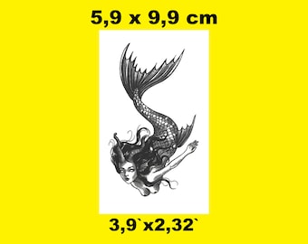 Beautiful mermaid as a temporary tattoo in black and white available as a set of 2 or 3 - MattesDeals - washable tattoo