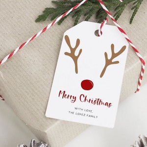 Red Nose Reindeer Gift Tag; Reindeer Gift Tag; Editable Gift Tag