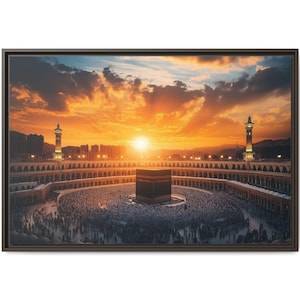 Arte de parede islâmica Kaaba grande tela, decoração de Ramadã, Umrah emoldurada Meca, pôster Masjid al Haram, presente religioso muçulmano Eid, arte de parede de mesquita