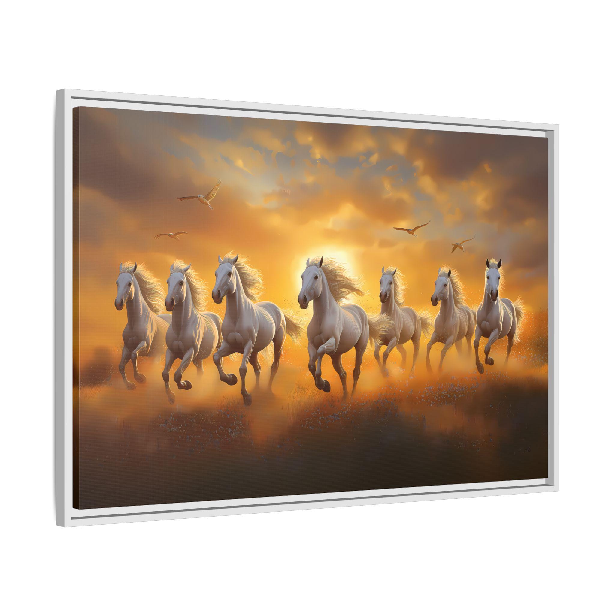 7頭の走る馬の絵 大型キャンバス壁アート、ヴァーストゥ風水装飾、7頭