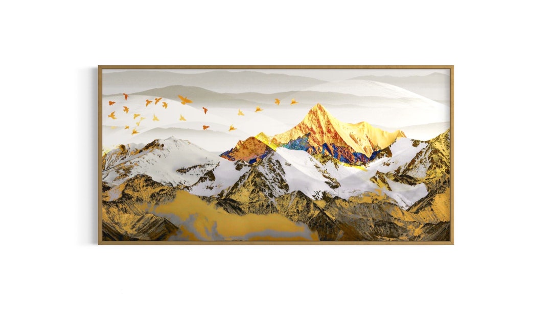 Large Mountain Wall Art Framed, Abstract Vastu Mountain Picture