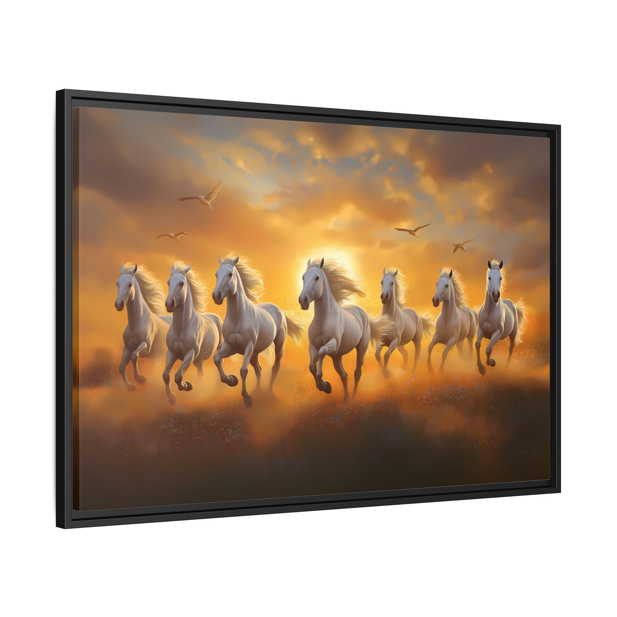 7頭の走る馬の絵 大型キャンバス壁アート、ヴァーストゥ風水装飾、7頭