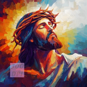 Jesus Digitale Kunst | Dornenkrone Design | Druckbare PNG für Kreative Geschenke & Dekor | Vom Glauben inspirierter Jesus PNG | Sublimationsdruck