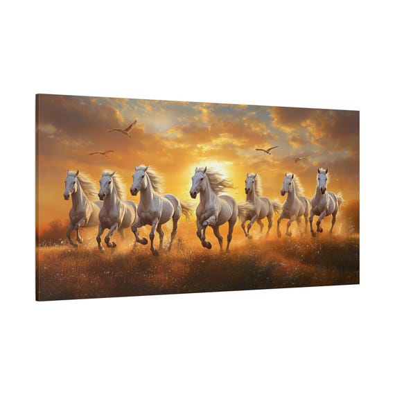 馬　開運絵画　大型 7頭の走る馬の絵 大型キャンバス壁アート、ヴァーストゥ風水装飾、7頭