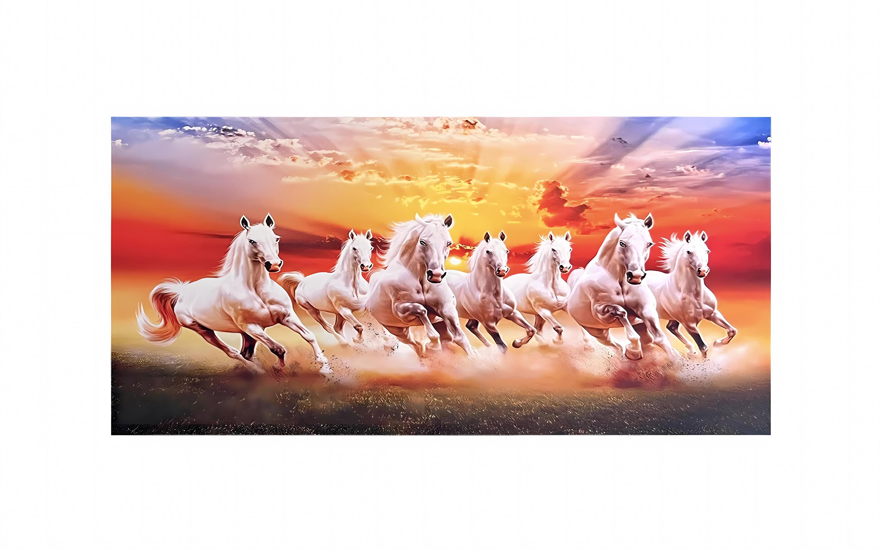 Seven Running Horse Picture, Lucky White Horse Canvas Painting, 7