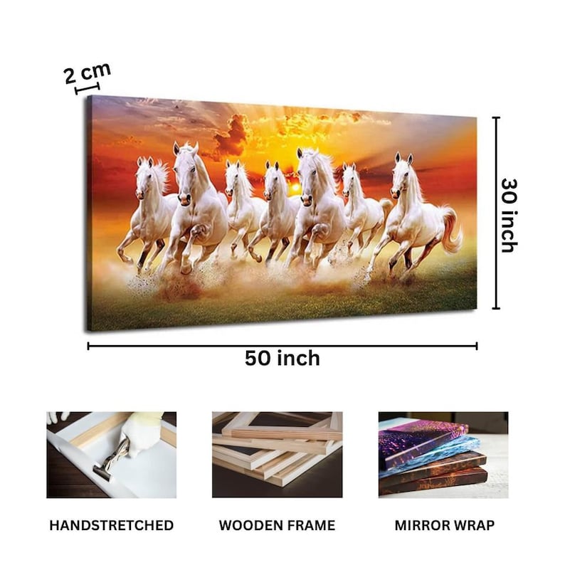 Seven Running Horse Picture, Lucky White Horse Canvas Painting, 7 Horse ...