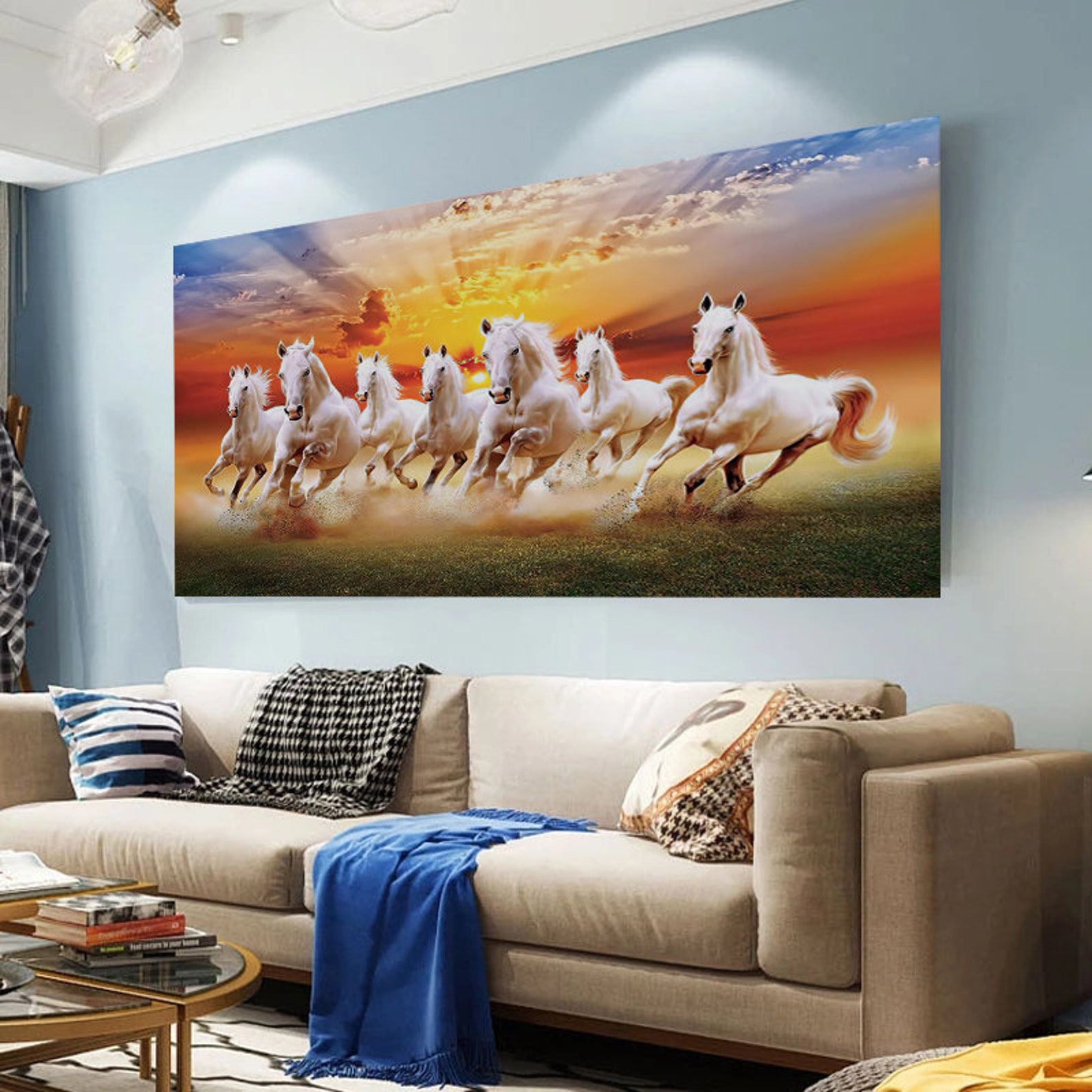 Seven Running Horse Picture, Lucky Horse Vaastu Canvas Picture, 7 Horse