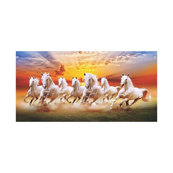 Art mural de chevaux 7 chevaux au galop Art mural Vastu Impressions sur toile Affiche Paysage Art mural pour salon Chambre Bureau Décor 40 x 60 cm