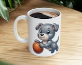 Cute puppy playing basketball Mug | Funny gift | Dog Lover gift | Ceramic Mug 11oz | Pitbull with basketball