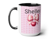 Coquette Charm: Pink Bows & Cherry Mug - Funny Coffee Cup, Best Gift for Birthday Delight! Adorned with Sweet Elegance.