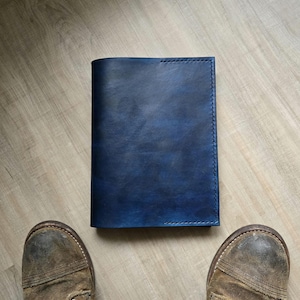 World&#39;s Thickest Handmade Full-Grain Leather A5/A6 Journal Cover - Denim Inspired