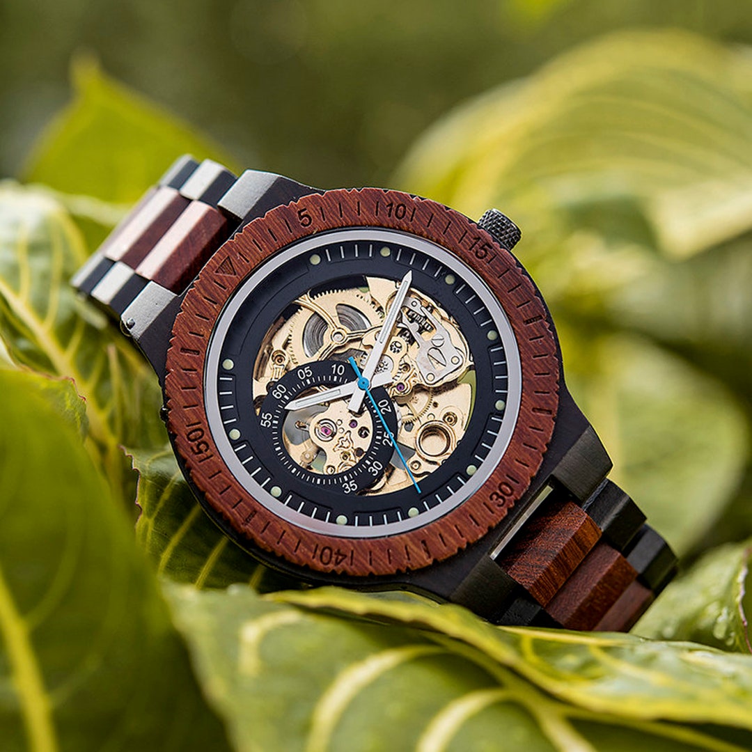 Montres Automatiques Montre Bois Mecanisme Apparent Très Belle