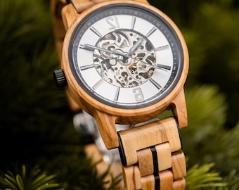 MENS SKELETON WATCH, Wooden Watch For Him, Automatic Watch, Steampunk Watch, Handmade Watch, Luxury Wooden Watch, Personalized Watch