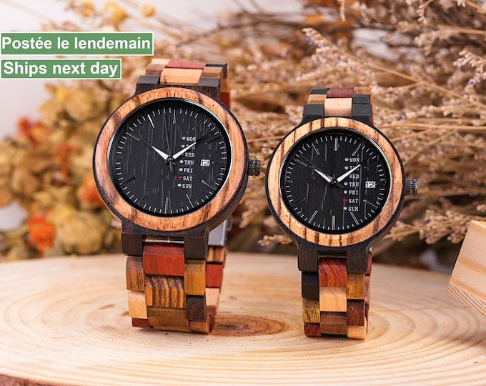 ENGRAVED WOODEN WATCH - Wooden watch for man and woman - Wooden watch for couple - Personalized wooden watch gift - Minimalist wooden watch